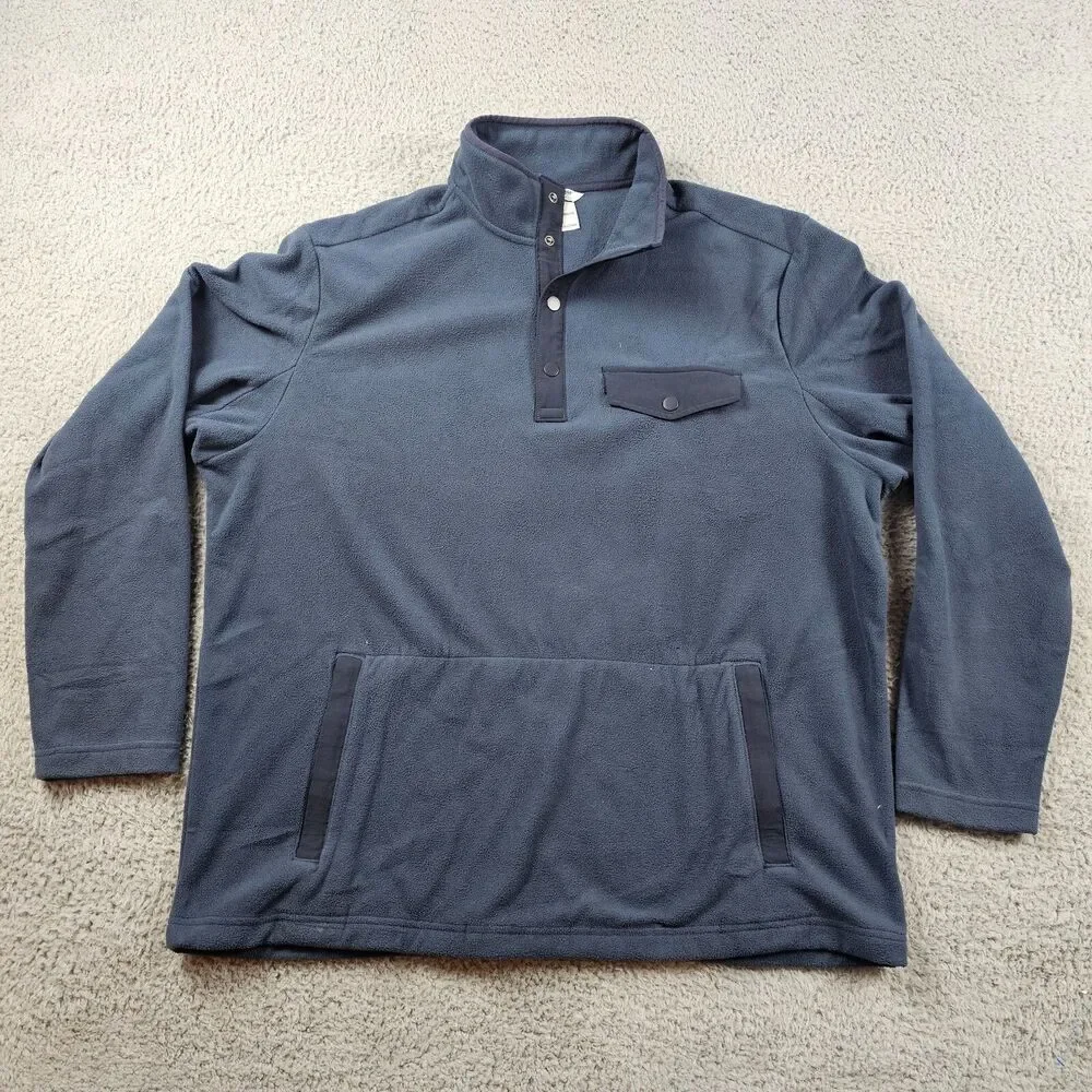 Duluth Trading Sweater Mens Large Blue Fleece Pullover 1/4 Button Relaxed Hiking